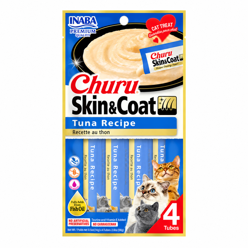 INABA Churu Skin & Coat para Gatos – Atún | 4 Tubos