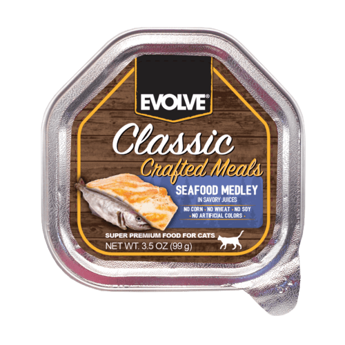 Alimento Humedo Para Gato Evolve Classic Bandeja Sabor a Mescla de Mariscos  99 Grs