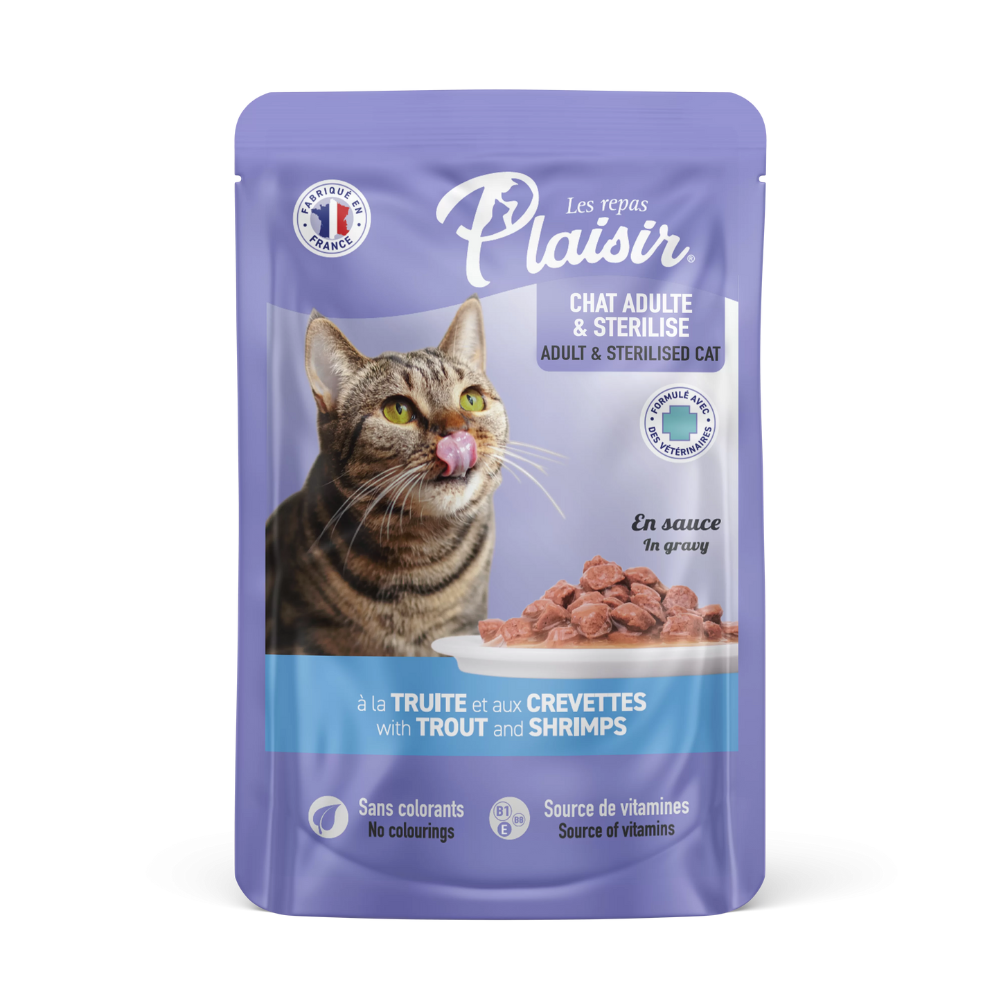 Alimento Humedo para Gato Plaisir Trocitos con Trucha y Camaron