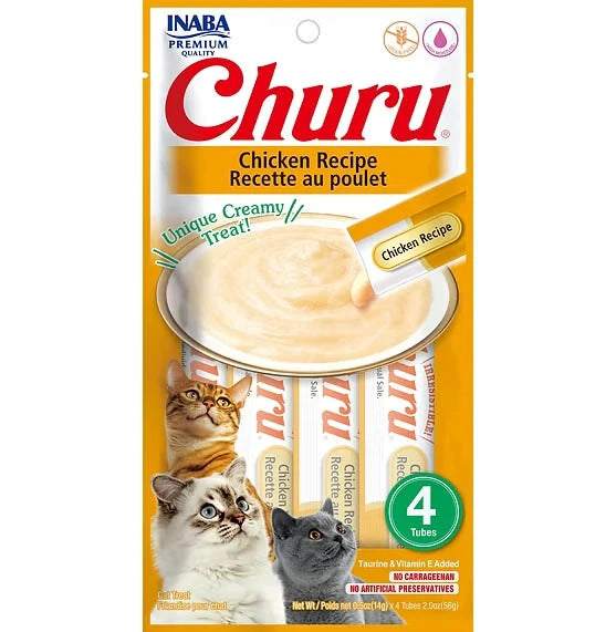 Snack Cremoso Inaba Churu Receta de Pollo para Gatos - Bolsa de 4 Unidades x 14 g