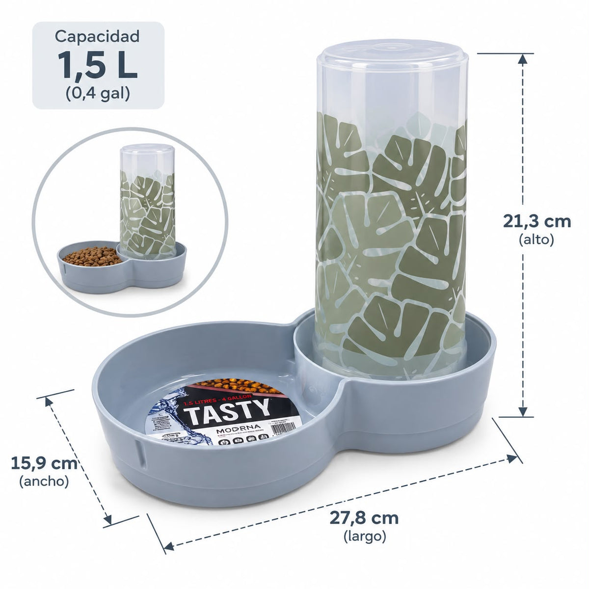 Dispensador de Agua o Alimento Moderna Tasty Maasai 2 en 1