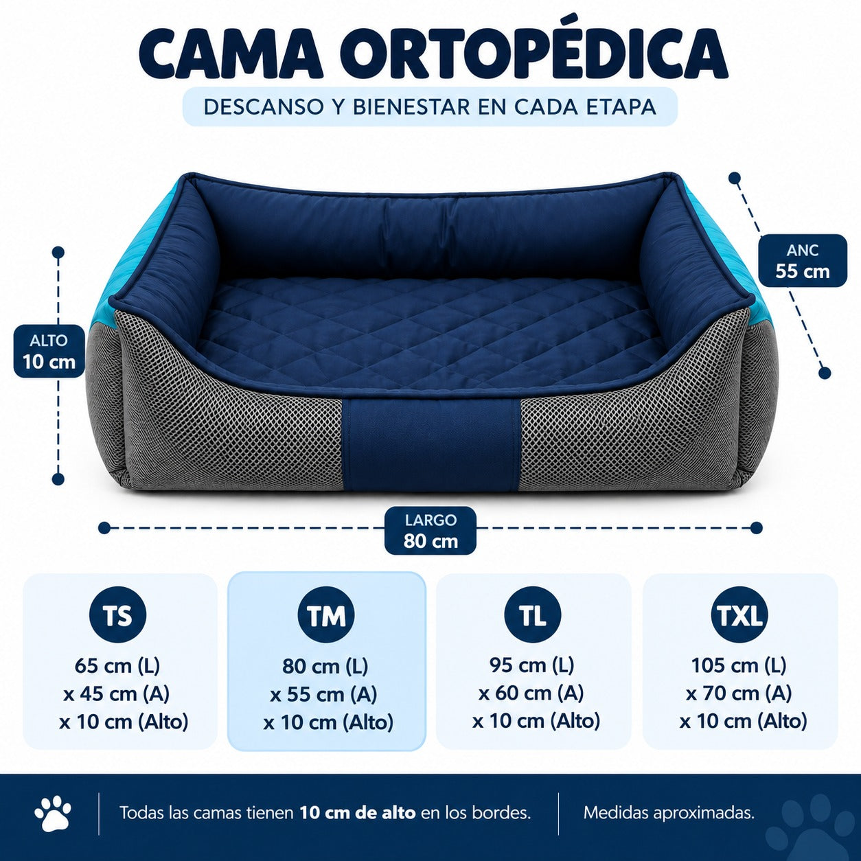 Cama Ortopédica Impermeable para Perros – Espuma 5 cm