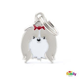 Placa de Identificación Shih Tzu Blanco y Gris Niña.