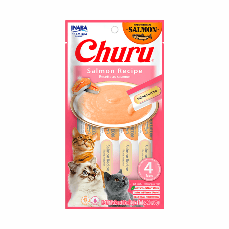 Snack Cremoso Inaba Churu Receta de Salmón con Atún para Gatos - Bolsa de 4 Unidades x 14 g