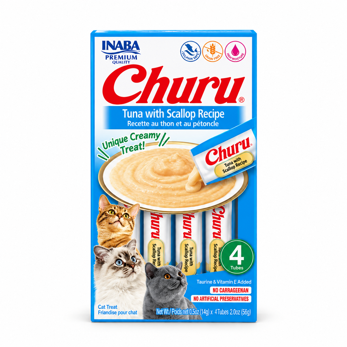INABA Churu para Gatos Atún con Vieira – 4 Tubos