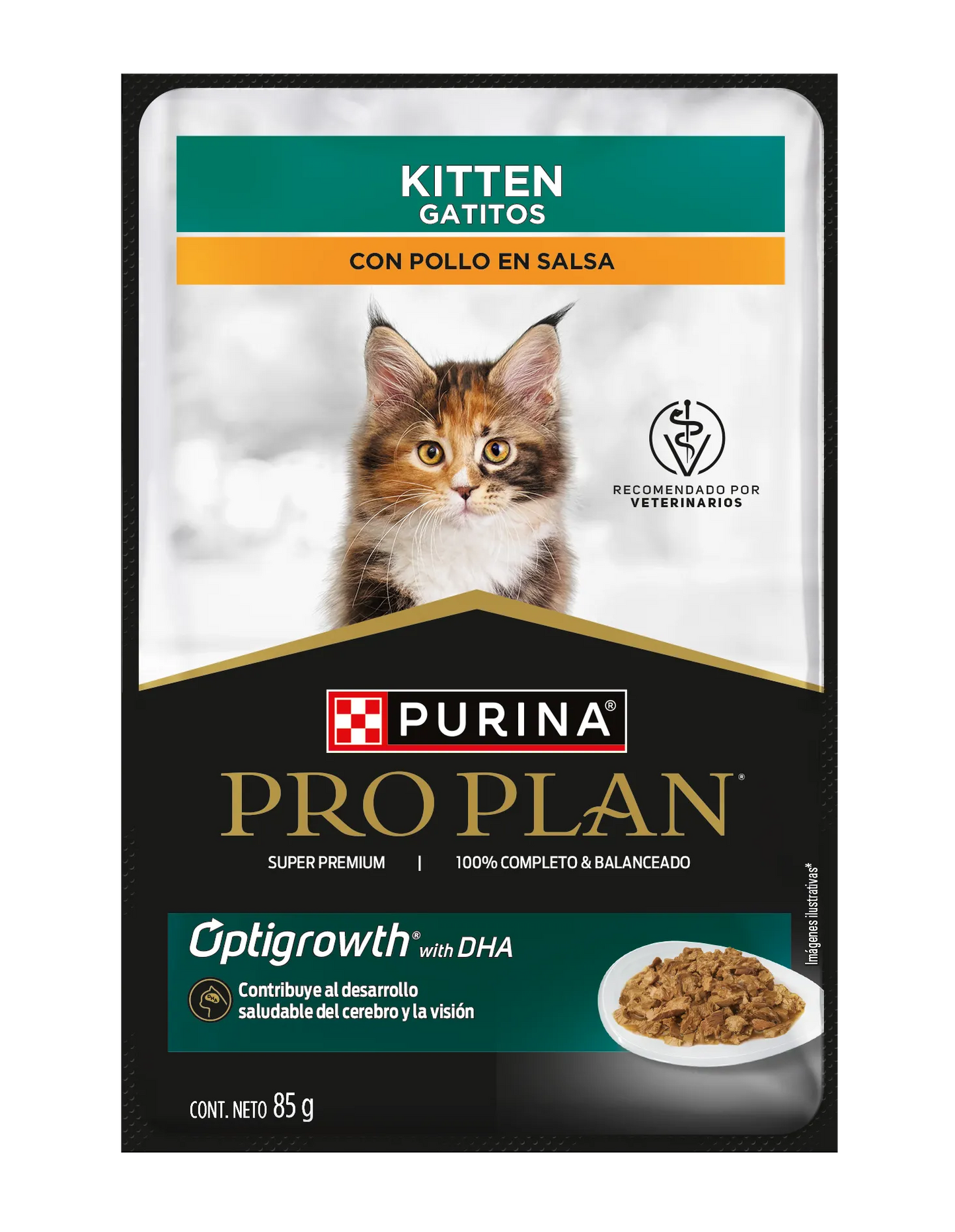 Alimento Humedo Pro Plan para Gato Kitten Pollo en Salsa 85 Grs