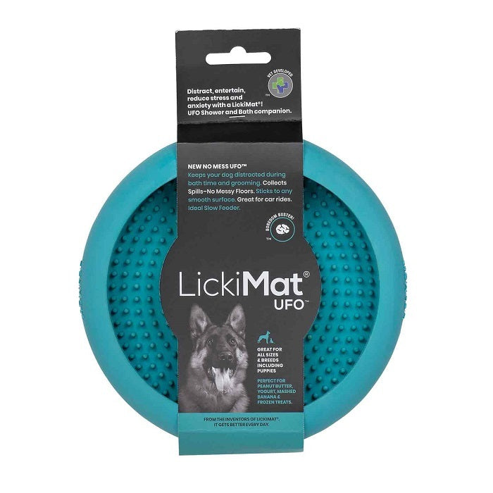 Comedero lento para perros LickiMat UFO color turquesa