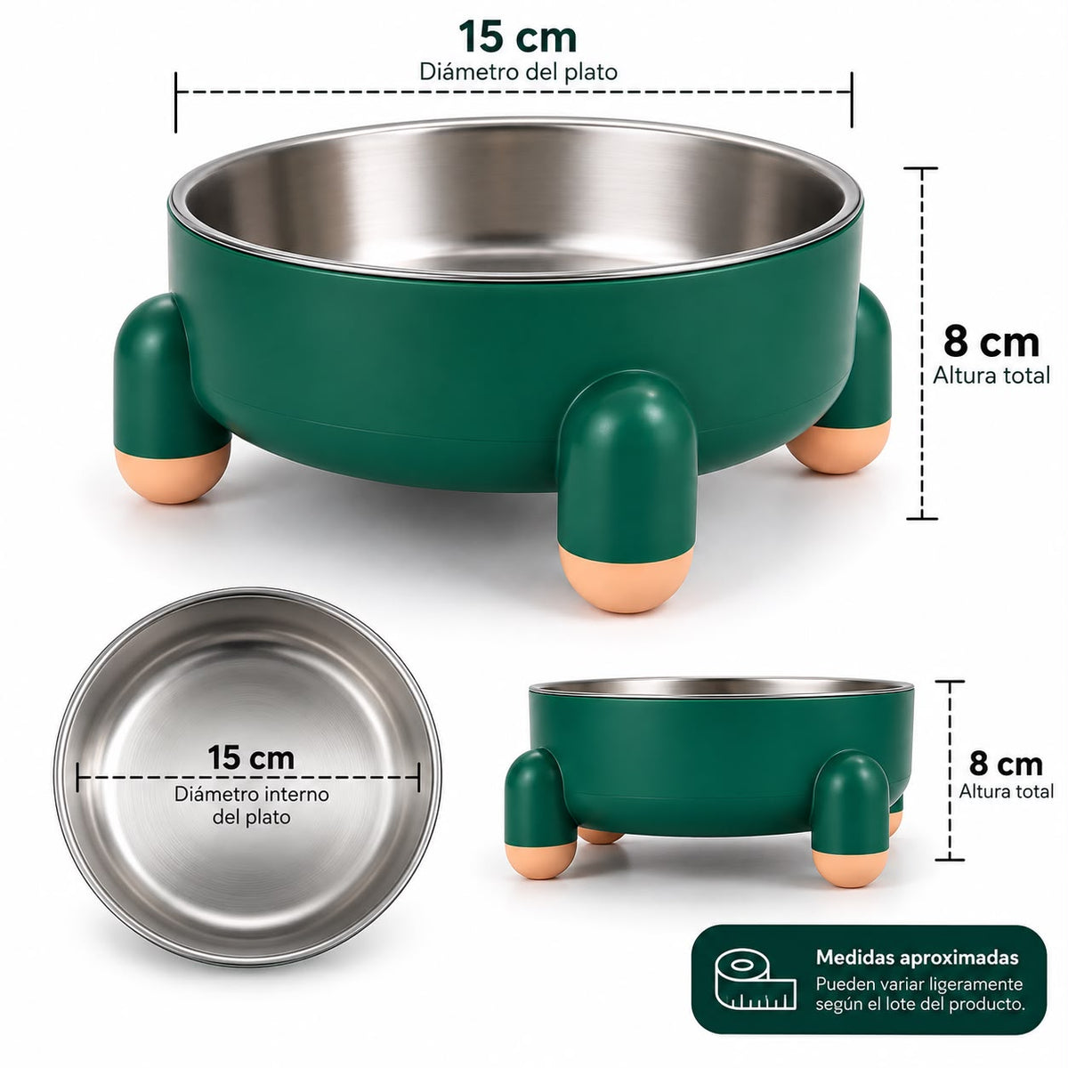Comedero Elevado para Perros y Gatos con Plato de Acero Inoxidable