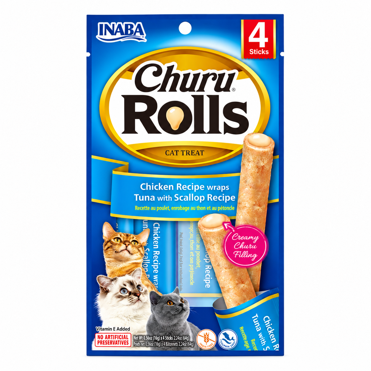 Snack Para Gato Churu Rolls Sabor Pollo con Atun & Scallope
