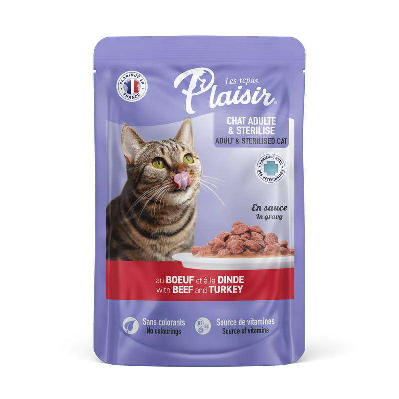 Alimento Humedo para Gato Plaisir Carne y Pavo