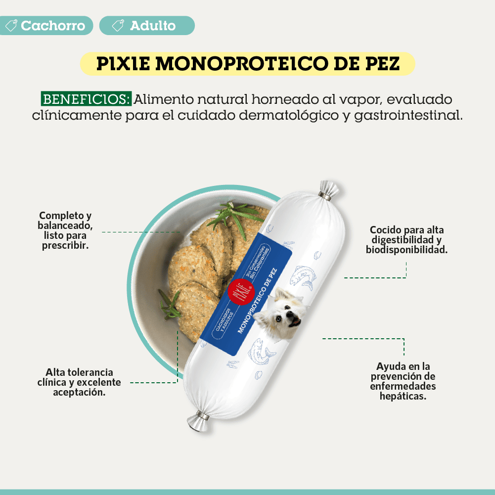 Pixie Monoproteico de Pez para Perros Cachorros y Adultos